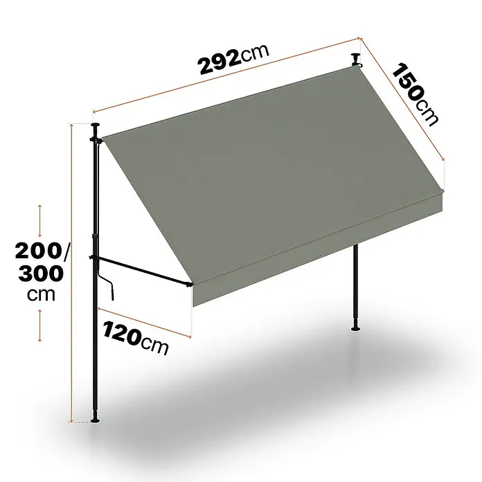 SmartSun Toldo para balcón Axis - Gris, Ancho: 2,95 m, Caída: 1,2 m - Toldo gris ajustable con 292cm de ancho, 150cm de fondo y 200-300cm de altura regulable.