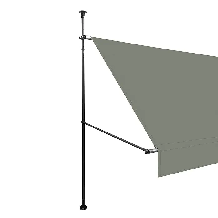 SmartSun Toldo para balcón Axis - Gris, Ancho: 2,95 m, Caída: 1,2 m - Pantalla de privacidad/toldo lateral gris montado en un poste telescópico negro ajustable.