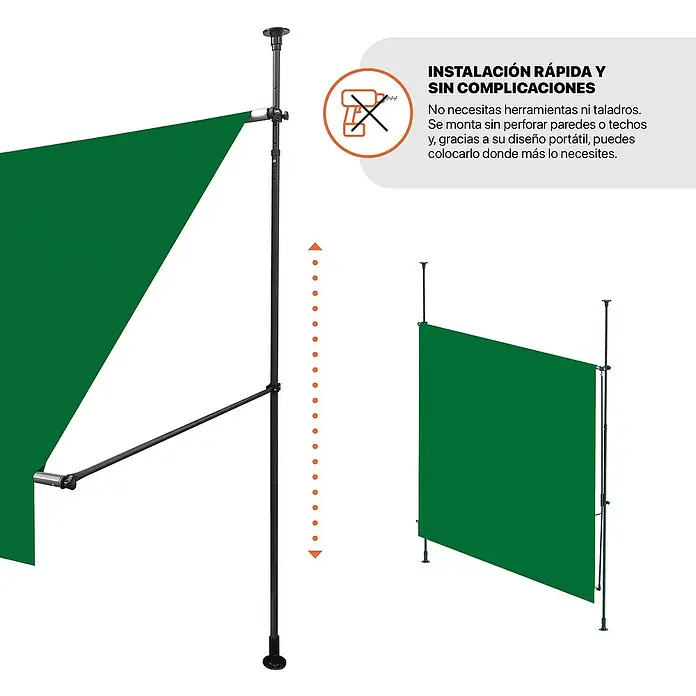 SmartSun Toldo para balcón Axis - Verde, Ancho: 2,95 m, Caída: 1,2 m - Separador de ambientes verde portátil con postes ajustables para una instalación fácil y sin taladros.
