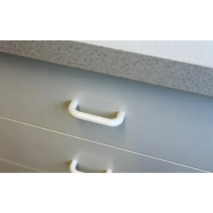 Flex-Well Rapido Küchen-Unterschrank - 50 x 50 x 85 cm, Dekor Front: Weiß - Weißer U-förmiger Griff an einer hellgrauen Schublade.