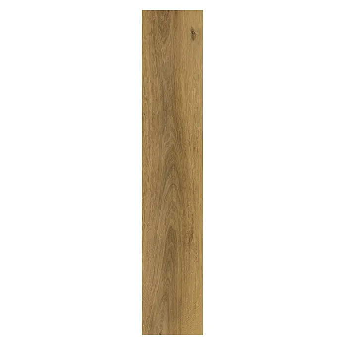 Vinylboden SPC Silent - Frisco Eiche, Landhausdiele, 1.220 x 229 x 5,3 mm - Vertikale hellbraune Holzplatte mit ausgeprägter natürlicher Maserung.