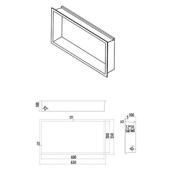 Hornacina Oceanic Led (L x An x Al: 10 x 33 x 63 cm, Acero inoxidable, Oro) | BAUHAUS