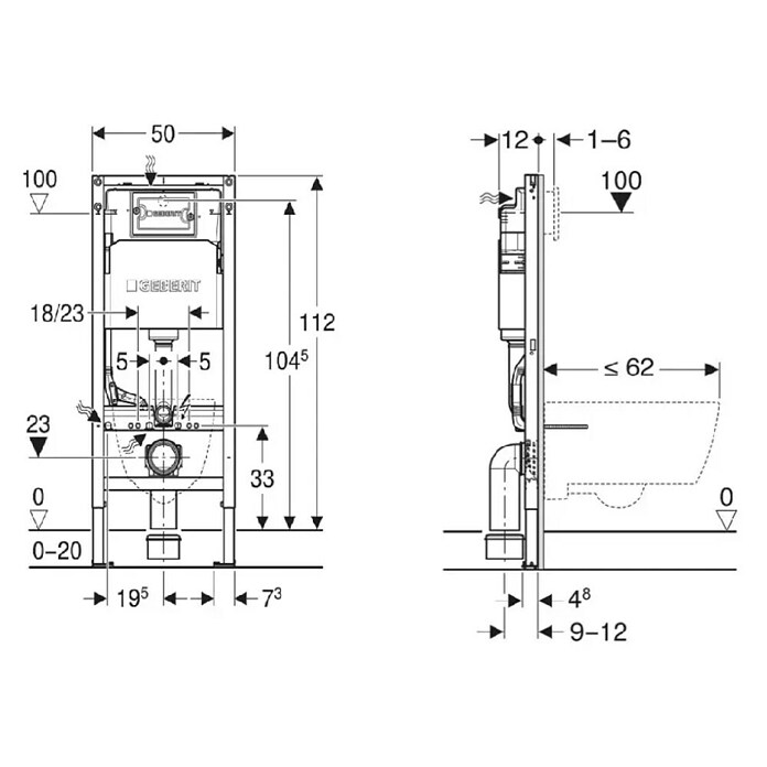 Geberit WC element Duofix Basic  (Š x V: 53,5 x 114,2 cm, Jeklo) | 4056 - Spülkästen/ VWI/ Montageelemente UP | DCDB - Spülkästen und Zubehör | DCD - Sanitärinstallation | DC - Sanitärinstallation | D - Sanitär | BAUHAUS