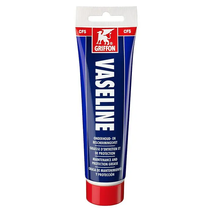Griffon Vaselina técnica - 125 g - Tubo azul y rojo de grasa de mantenimiento y protección Griffon Vaseline con pestaña blanca.