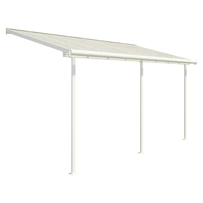 Palram – Canopia Terrassenüberdachung - B x T: 447,5 x 228 cm - Weißes freistehendes Carport mit lichtdurchlässigem Dach und drei Stützpfosten.