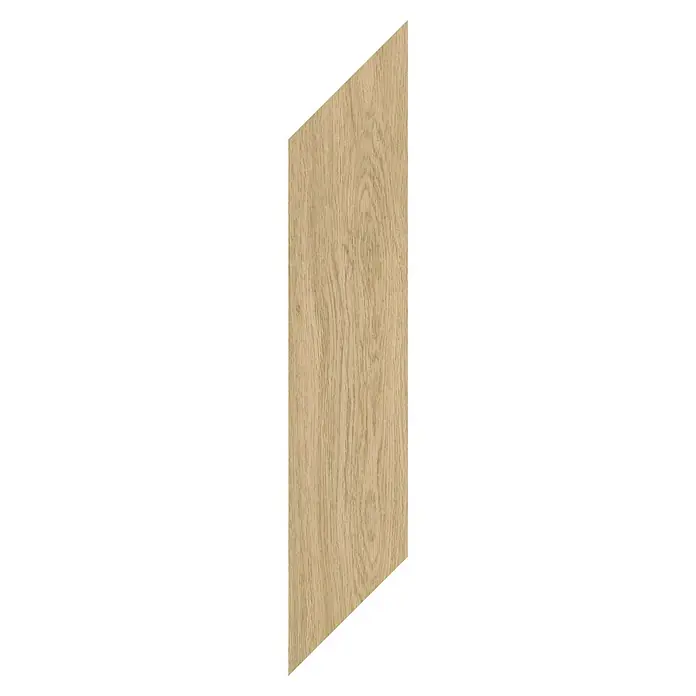 Vinylboden SPC Herringbone - Arvada Eiche, Fischgrät, 148 x 592 x 4,5 mm - Helles, braunes Holzpaneel mit ausgeprägter vertikaler Maserung.