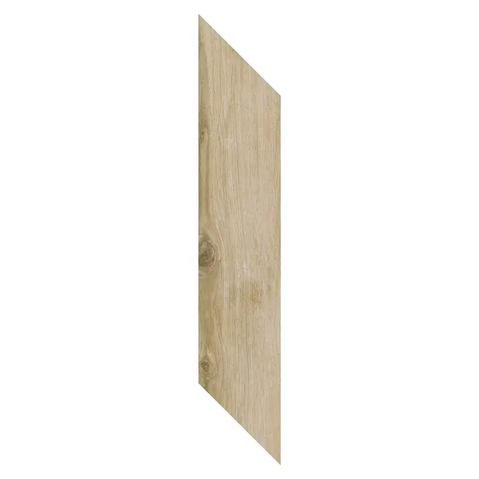 Vinylboden SPC Herringbone - Tucson Eiche, Fischgrät, 148 x 592 x 4,5 mm - Helle Holzplatte mit Naturmaserung und sichtbaren Ästen.