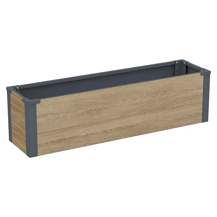Westmann Pflanzkasten Talus M - Außenmaß (L x B x H): 100 x 25 x 27 cm, Metall, Braun - Rechteckiger Pflanzkasten mit heller Holzoptik und dunkelgrauem Metallrahmen, zum Gärtnern.