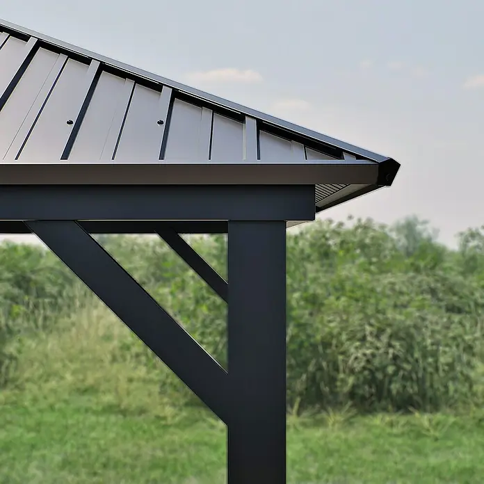 Sojag Standard-Pavillon Bondi 1220 - Schwarz, Metall, L x B x H: 598,7 x 363,8 x 307 cm - Dunkelgraue Metall-Pavillonstruktur mit schrägem Metalldach für den Außenbereich.