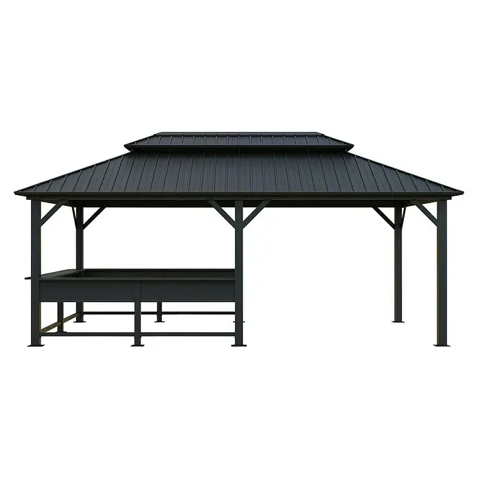 Sojag Standard-Pavillon Bondi 1220 - Schwarz, Metall, L x B x H: 598,7 x 363,8 x 307 cm - Dunkelgraues Metallpavillon mit zweistufigem Dach und integrierter Seitenablage/Bar für den Außenbereich.