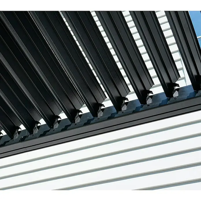 Sojag Terrassenüberdachung Hana - Metall, Schwarz, L x B x H: 305,3 x 399,4 x 270,1 cm - Schwarze verstellbare Lamellendachpaneele, die Sonnenschutz und Belüftung für Außenbereiche bieten.