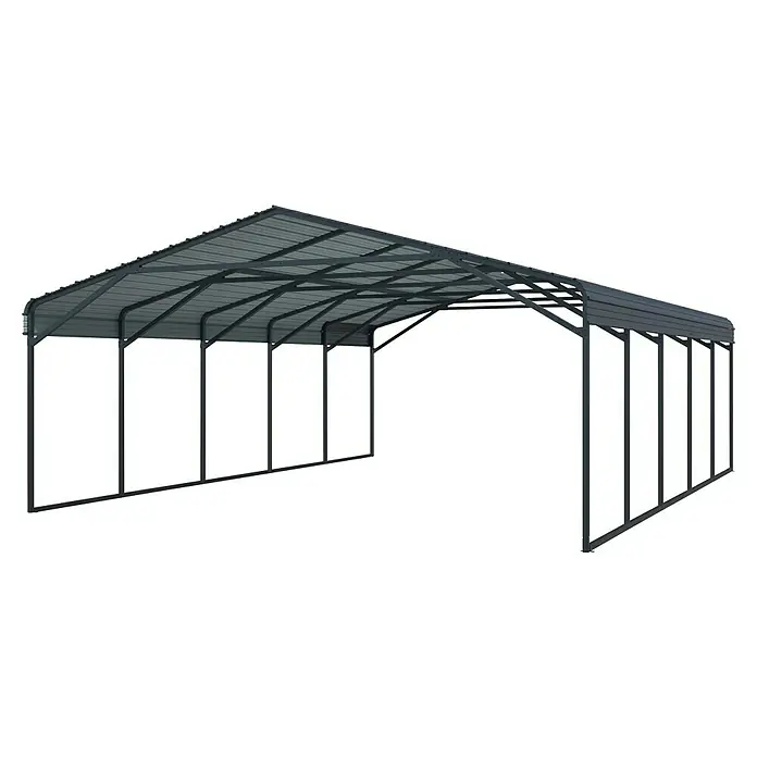 Westmann Carport Carport Kopenhagen L - Außenmaß inkl. Dachüberstand (B x T): 7,91 x 5,97 m, Doppelcarport, Grau - Dunkelgraues Metall-Carport mit Wellblechdach, das Schutz bietet.