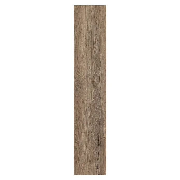 Vinylboden SPC Silent - Kinesawa Eiche, Landhausdiele, 1.220 x 229 x 5,3 mm - Texturierte braune Holzdiele mit natürlicher Maserung und markantem Riss.