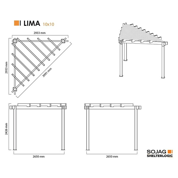 Sojag Pergola Lima 1010 (L x B x H: 293,3 cm x 293,3 cm x 242,6 mm, Aluminium, Lichtgrau) | BAUHAUS