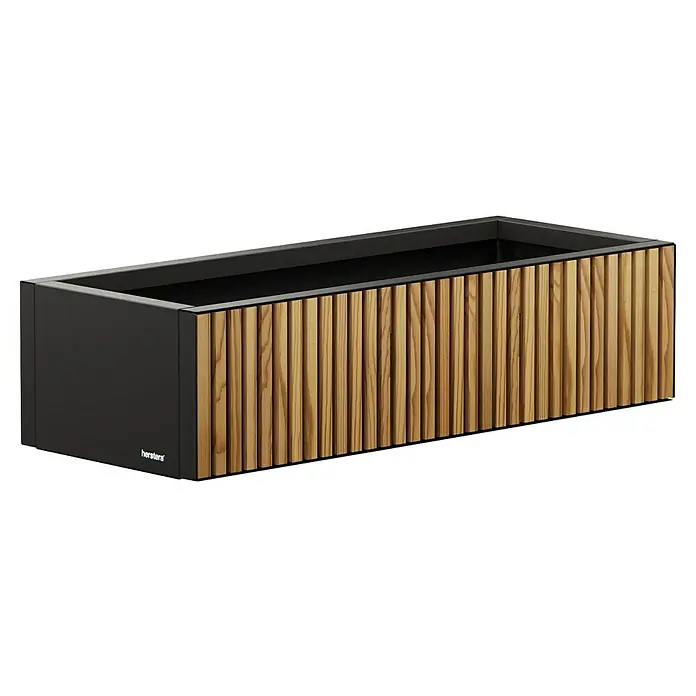 Herstera Garden Pflanzkasten Deco Planter - Außenmaß (L x B x H): 100 x 40 x 25 cm, Holz, Braun/Schwarz - Rechteckiger Pflanzkübel mit dunkelgrauem Rahmen und Seiten aus Holzlamellen.