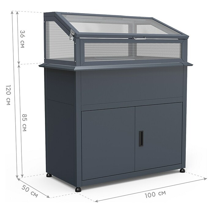 Westmann Hochbeet Plex Plus mit Frühbeetaufsatz (50 x 100 x 120 cm, Metall, Anthrazit) | BAUHAUS