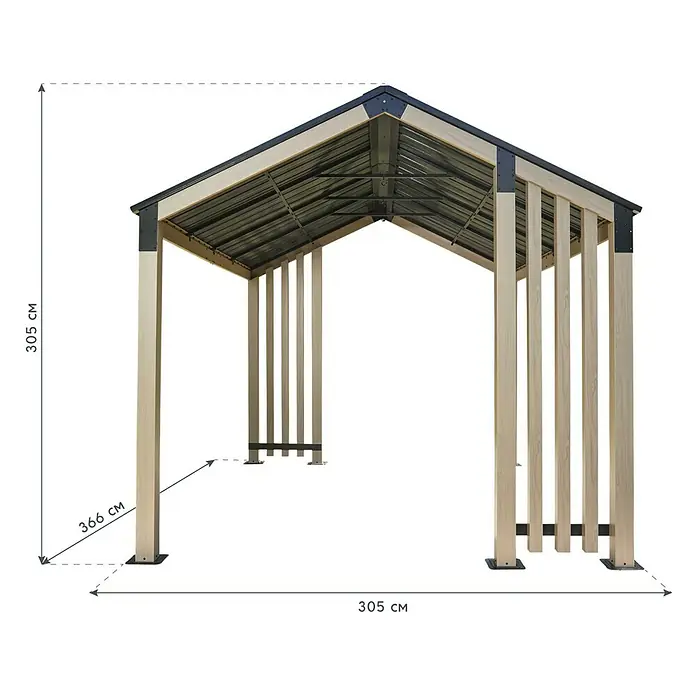 Sojag Standard-Pavillon Lito 1012 - L x B x H: 368,4 x 298 x 296 cm, Natur/Schwarz, Aluminium - Moderne Holzpergola mit dunklem Dach, 305x366x305 cm, für den Außenbereich.