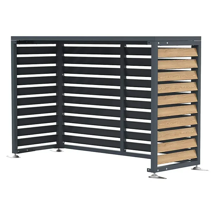 Westmann Verkleidung Boxa M - Ausführungseigenschaft: L 140 x B 56 x H 97 cm, Anthrazit mit Holzoptik - Außenverkleidung mit dunkelgrauen Metall- und hellen Holzlamellen, auf verstellbaren Füßen.
