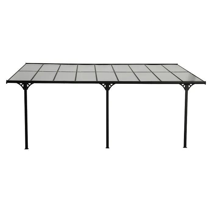 Westmann Terrassenüberdachung Bruce - L x B x H: 300 x 556 x 270 cm, Schwarz - Schwarzes Terrassendach mit lichtdurchlässigem Polycarbonatdach und drei Stützpfosten.