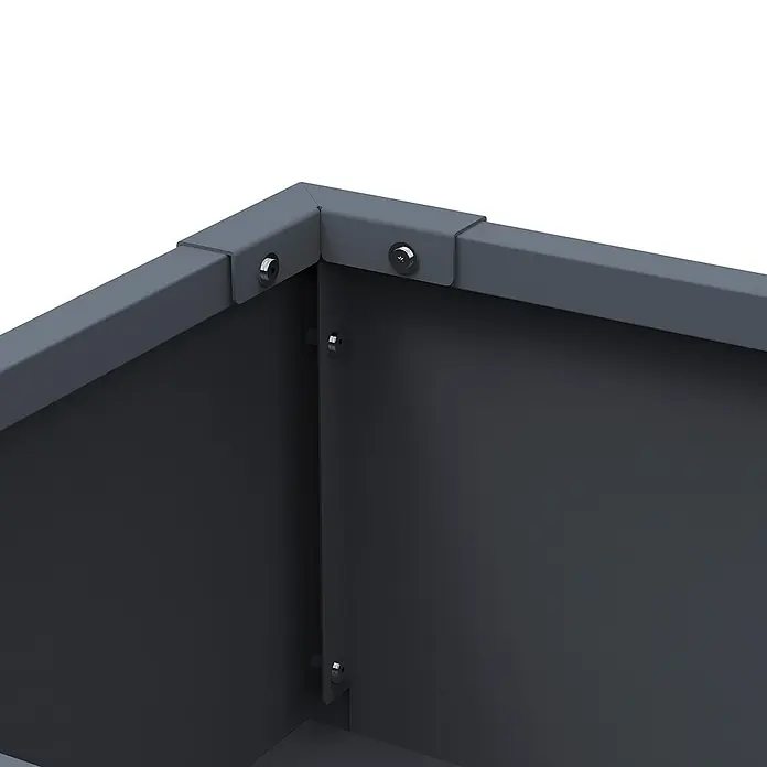 Westmann Hochbeet Vedura - 40 x 74 x 80 cm, Metall, Anthrazit - Dunkelgraue Metallecke eines Hochbeets oder Pflanzkastens, mit Schrauben befestigt.