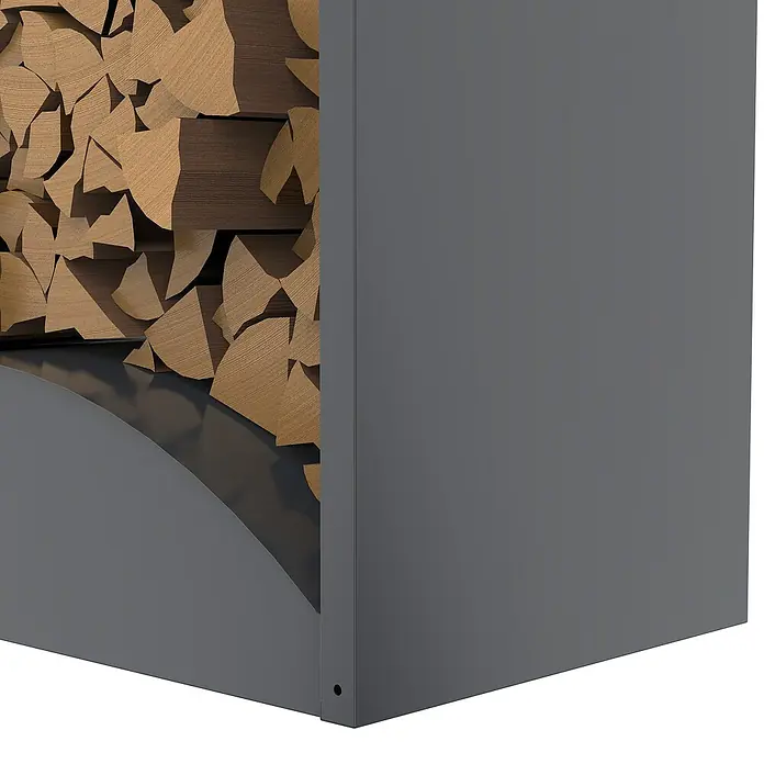Westmann Kaminholzregal - 52 x 98 x 160 cm, Stahl, Anthrazit, Castra A - Anthrazitfarbener Metall-Brennholzständer, stilvoll gestaltet und mit Scheitholzstücken gefüllt.