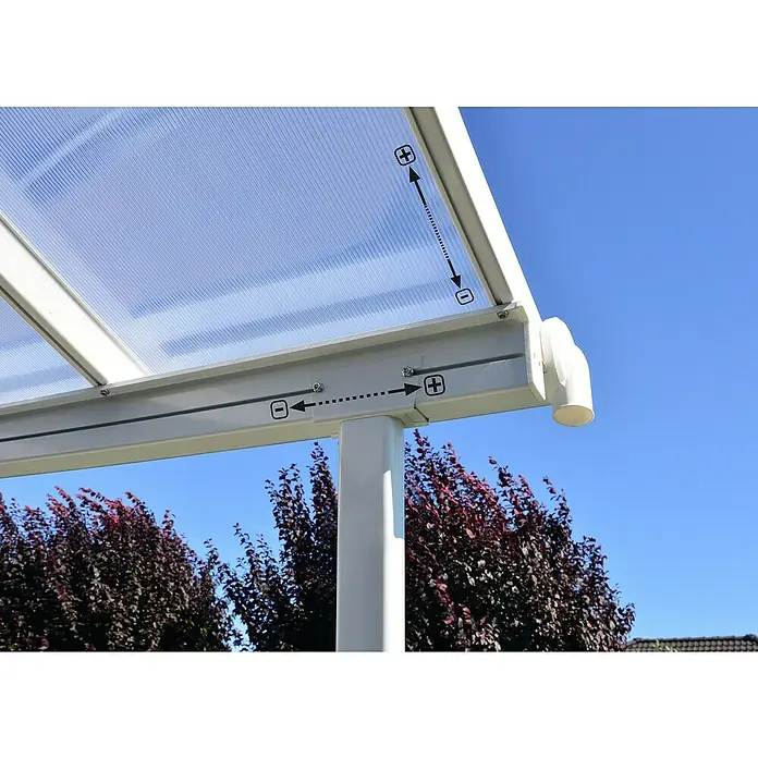 Palram – Canopia Terrassenüberdachung - B x T: 670,5 x 228 cm - Weißer Aluminiumrahmen mit transparenter Polycarbonat-Dachplatte, verstellbarem Paneel und Regenrinne.