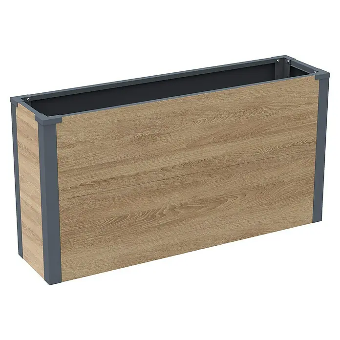 Westmann Pflanzkasten Talus L - Außenmaß (L x B x H): 100 x 25 x 52 cm, Metall, Braun - Rechteckiger Pflanzkasten in Holzoptik mit dunkelgrauem Metallrahmen.