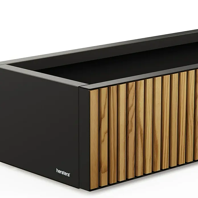 Herstera Garden Pflanzkasten Deco Planter - Außenmaß (L x B x H): 100 x 40 x 25 cm, Holz, Braun/Schwarz - Herstera schwarzer rechteckiger Blumenkasten mit Akzent aus Naturholzlatten.