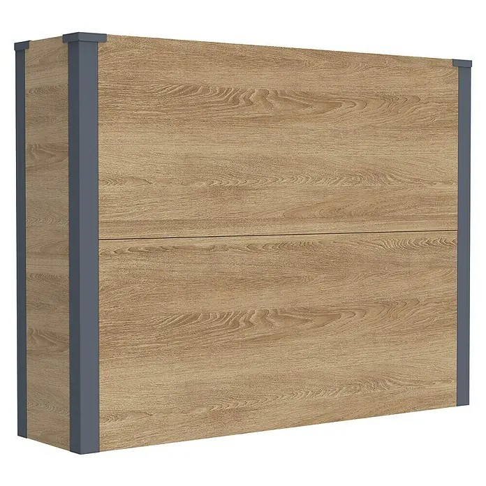 Westmann Pflanzkasten Talus XL - Außenmaß (L x B x H): 100 x 25 x 77 cm, Metall, Braun - Helles Eichenschrank mit grauen vertikalen Seitenleisten und zwei horizontalen Fächern.