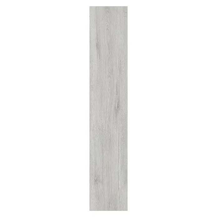 Vinylboden SPC Silent - Scandinavian Eiche, Landhausdiele, 1.220 x 229 x 5,3 mm - Hellgraues Holzbrett mit sichtbarer Maserung, für Boden oder Wand geeignet.