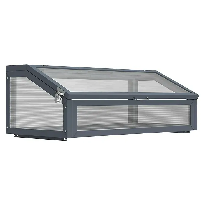 Westmann Frühbeet-Aufsatz Tega - Passend für: Westmann Hochbeete Primus M und Plexa, L x B x H: 100 x 50 x 36 cm - Graues Metall-Frühbeet mit transparenten Paneelen, aufklappbarem Deckel, Verschluss und Griff.