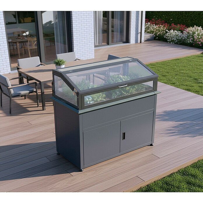 Westmann Hochbeet Plex Plus mit Frühbeetaufsatz (50 x 100 x 120 cm, Metall, Anthrazit) | BAUHAUS