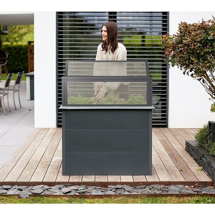Westmann Hochbeet Primus Plus M mit Frühbeetaufsatz (50 x 100 x 113 cm, Metall, Anthrazit) | BAUHAUS