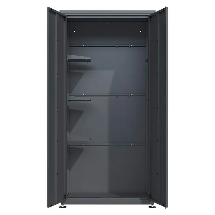 Westmann Gartenschrank - 65 x 90 x 187 cm, Anthrazit - Dunkelgrauer, offener Metallschrank mit zwei verstellbaren Einlegeböden und Nivellierfüßen.