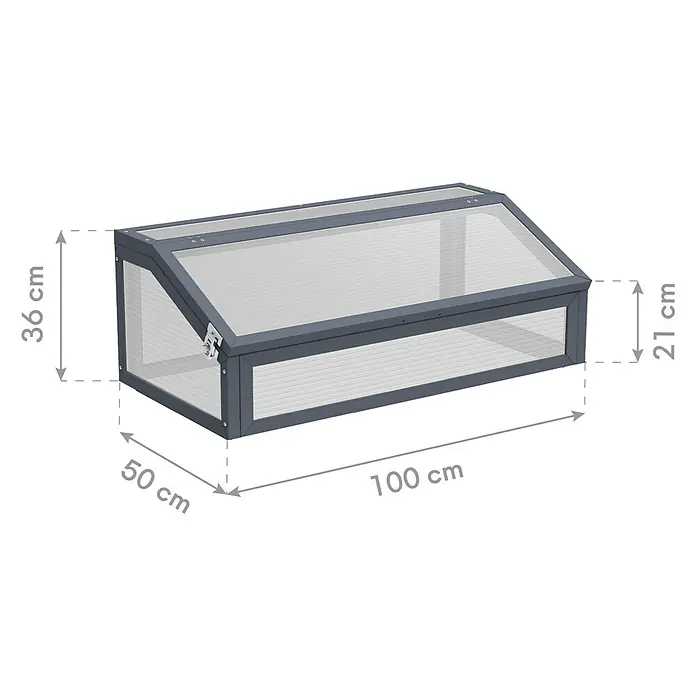 Westmann Frühbeet-Aufsatz Tega - Passend für: Westmann Hochbeete Primus M und Plexa, L x B x H: 100 x 50 x 36 cm - Graues Frühbeet mit transparenten Paneelen und Maßen: 100 cm (L), 50 cm (B), 36/21 cm (H).