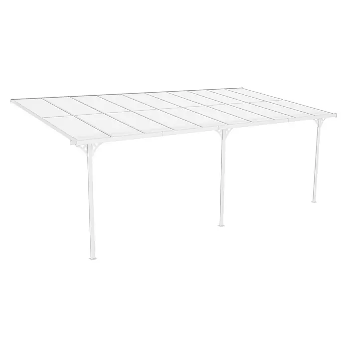 Westmann Terrassenüberdachung Bruce 617 - L x B x H: 300 x 617 x 270 cm, Weiß - Weiße Pergola mit transluzenten Dachpaneelen und Stützpfosten.