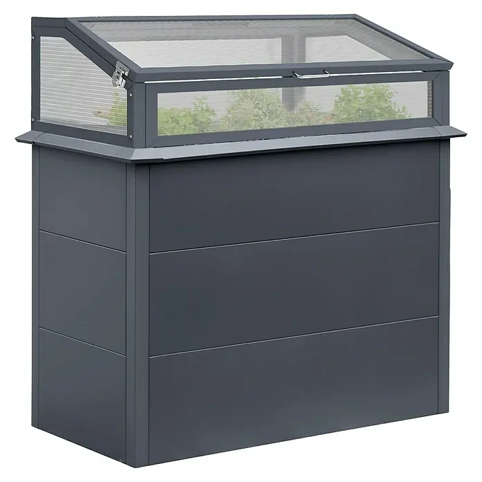 Westmann Hochbeet Primus Plus M mit Frühbeetaufsatz - 50 x 100 x 113 cm, Metall, Anthrazit - Dunkelgraues Hochbeet mit klarem Polycarbonat-Frühbeetaufsatz.
