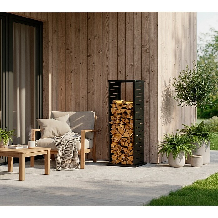 Westmann Kaminholzregal (37,5 x 37,5 x 112 cm, Stahl, Anthrazit, Luma Grid) | BAUHAUS