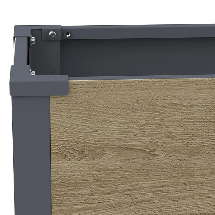Westmann Pflanzkasten Talus M - Außenmaß (L x B x H): 100 x 25 x 27 cm, Metall, Braun - Dunkelgraue Metallecke mit hellbrauner Holzoptikplatte, verschraubt.