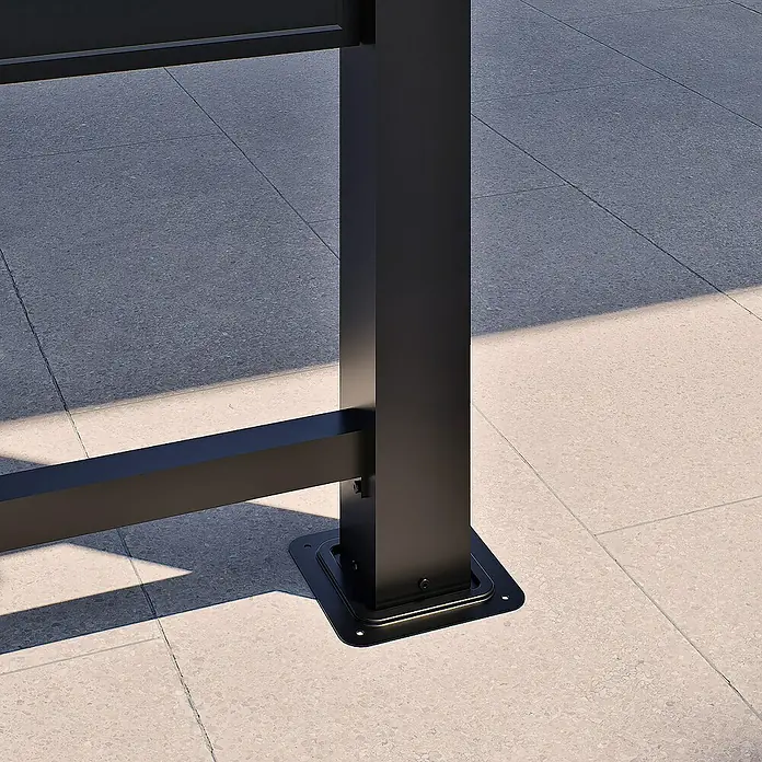 Sojag Standard-Pavillon Bondi 1220 - Schwarz, Metall, L x B x H: 598,7 x 363,8 x 307 cm - Schwarzer Metallpfosten mit Querstrebe, auf hellem Fliesenboden verankert.