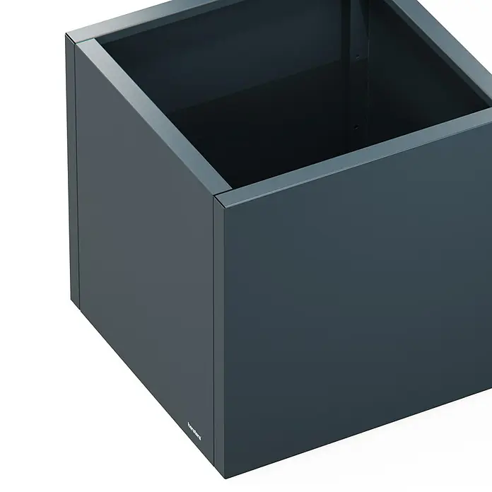 Herstera Garden Pflanzkasten Cube - Außenmaß (L x B x H): 60 x 60 x 60 cm, Metall, Anthrazit - Leerer, dunkelgrauer, rechteckiger Metallpflanzkübel.