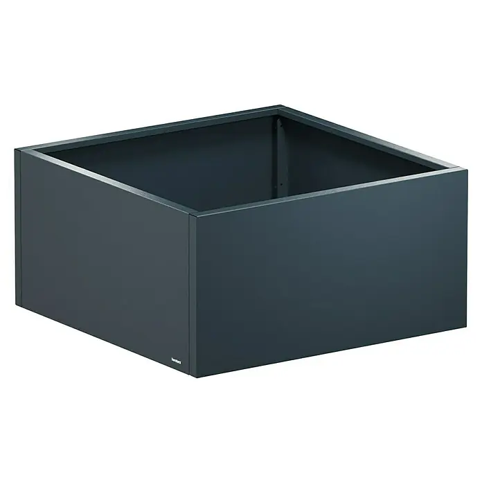 Herstera Garden Pflanzkasten Cube - Außenmaß (L x B x H): 100 x 100 x 50 cm, Metall, Anthrazit - Dunkelgrauer rechteckiger Metall-Pflanzkasten.