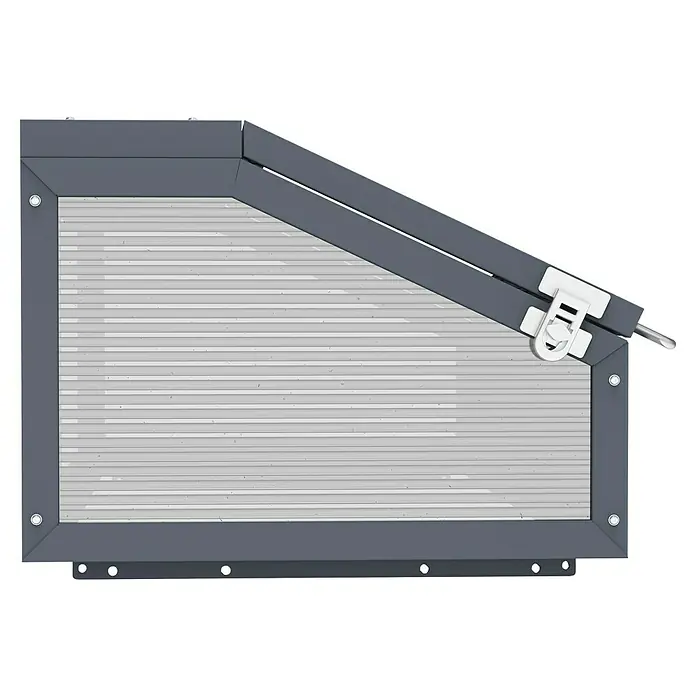 Westmann Frühbeet-Aufsatz Tega - Passend für: Westmann Hochbeete Primus M und Plexa, L x B x H: 100 x 50 x 36 cm - Abgewinkelter grauer Rahmen mit weißen horizontalen Lamellen und weißem Verschlussmechanismus.