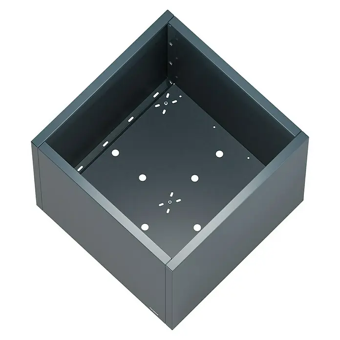 Herstera Garden Pflanzkasten Cube - Außenmaß (L x B x H): 80 x 80 x 80 cm, Metall, Anthrazit - Dunkelgrauer quadratischer Metallpflanzkasten mit perforiertem Boden und internen Befestigungswinkeln.