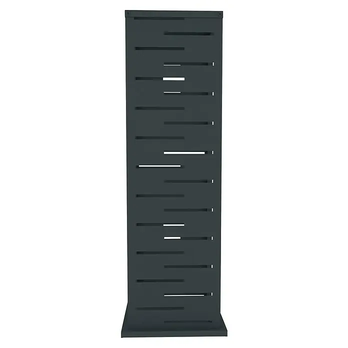 Westmann Kaminholzregal - 37,5 x 37,5 x 112 cm, Stahl, Anthrazit, Luma Grid - Anthrazitfarbener Sichtschutz mit versetzten horizontalen Lamellen.