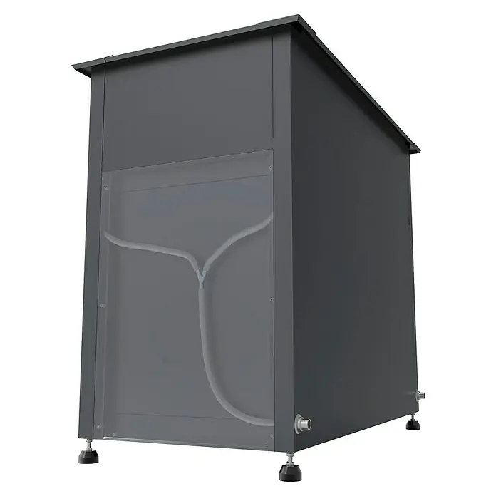 Westmann Hochbeet Plex Plus mit Frühbeetaufsatz - 50 x 100 x 120 cm, Metall, Anthrazit - Dunkelgrauer Schrank mit schrägem Dach, transparenter Platte mit weißen Schläuchen und verstellbaren Füßen. Seitliche Rohranschlüsse.