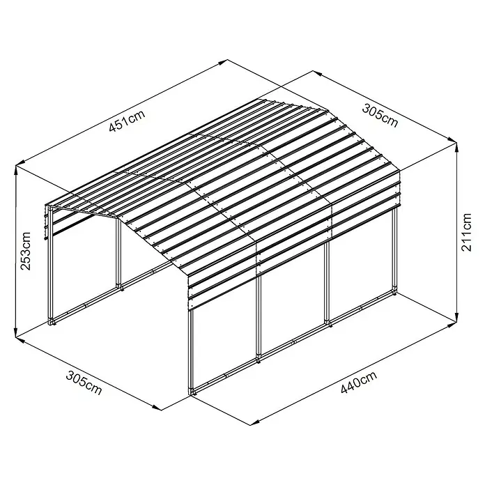 Westmann Carport Carport Kopenhagen S - Außenmaß inkl. Dachüberstand (B x T): 4,51 x 3,05 m, Einzelcarport, Grau - Metallcarport mit Bogendach und offenen Seiten.