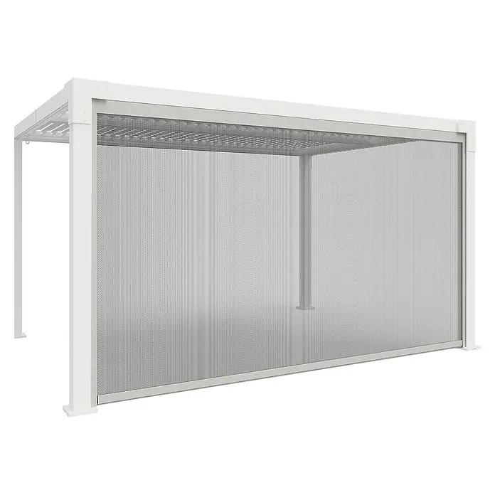 Seitenelement - 369 x 213 cm, Hellgrau, Passend für: Hana 1013 (lange Seite) - Weiße moderne Pergola mit integriertem, einziehbarem Netzvorhang als Sonnen- und Insektenschutz.