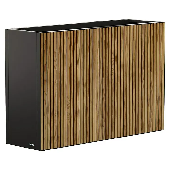 Herstera Garden Pflanzkasten Deco Planter - Außenmaß (L x B x H): 120 x 40 x 80 cm, Holz, Braun/Schwarz - Rechteckiger Pflanzkübel mit dunkelgrauem Korpus und Frontplatte aus hellen vertikalen Holzlamellen.