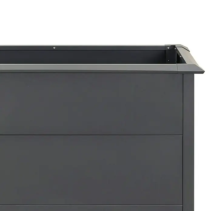 Westmann Hochbeet Primus Plus M mit Frühbeetaufsatz - 50 x 100 x 113 cm, Metall, Anthrazit - Anthrazitfarbenes rechteckiges Metall-Pflanzgefäß mit sichtbaren Nähten und strukturiertem Oberrand.
